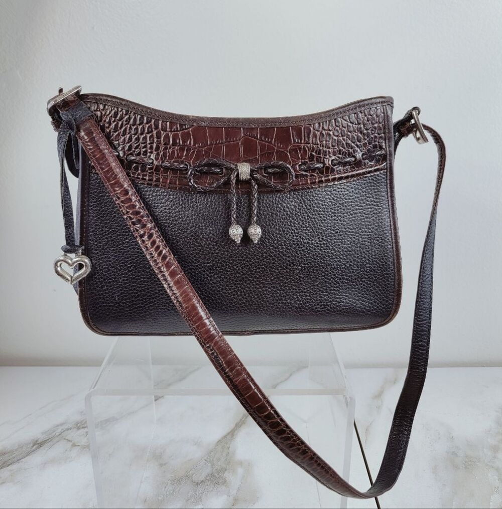 VTG Brighton Emma Braided Bow Pebble Leather Croc Shoulder Bag